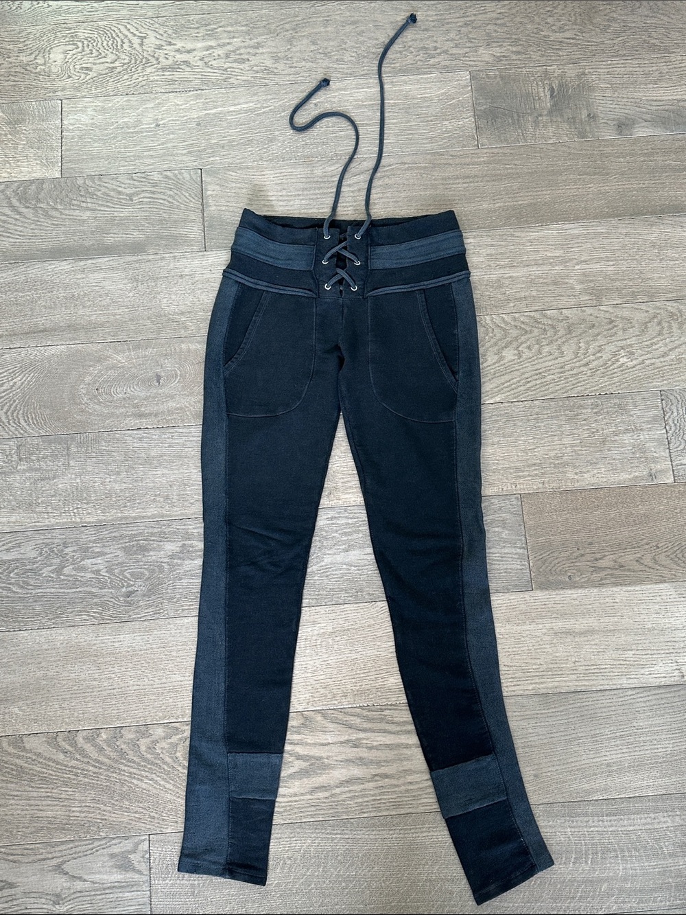 Free People Black Lace-Up Waist Leggings with Side Panels